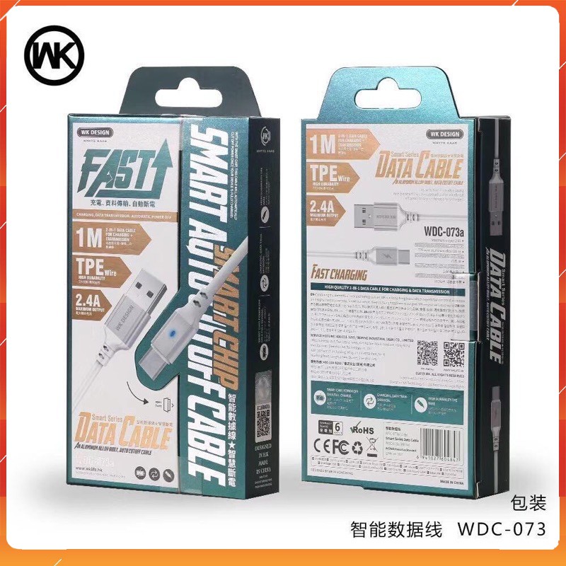 Dây sạc type C WK Design 073 tự ngắt sạc nhanh có báo đèn hàng chính hãng Lỗi 1 đổi 1