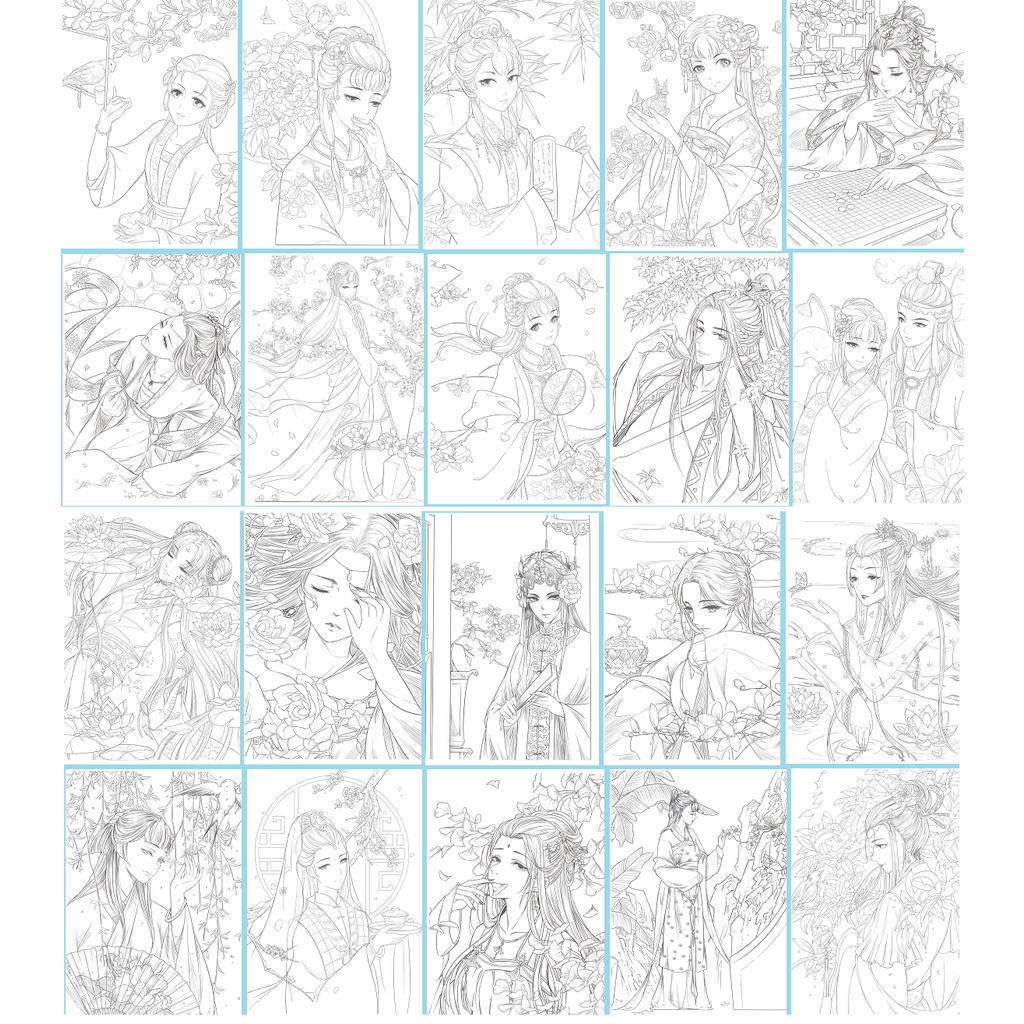 Tranh tô màu Anime A4-Lineart, ngẫu nhiên