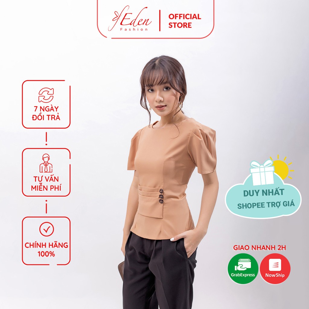 Áo kiểu công sở thời trang Eden cổ tròn tay ngắn chất liệu thoáng mát dễ phối đồ - ASM081