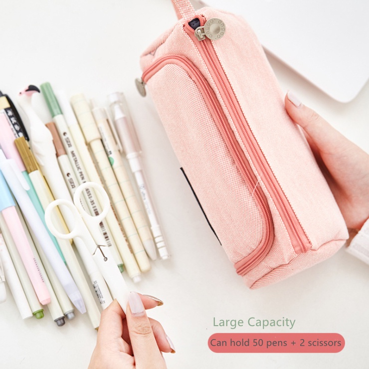 Túi Đựng Bút Bằng Vải Canvas Cỡ Lớn Kiểu Hàn Quốc Đơn Giản Dễ Thương Cho Học Sinh Ốp