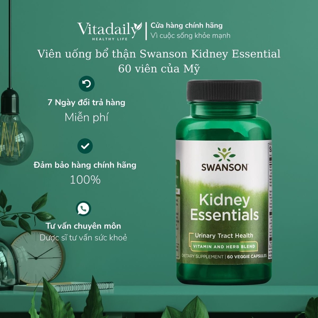 Viên uống bổ thận Swanson Kidney Essential 60 viên của Mỹ