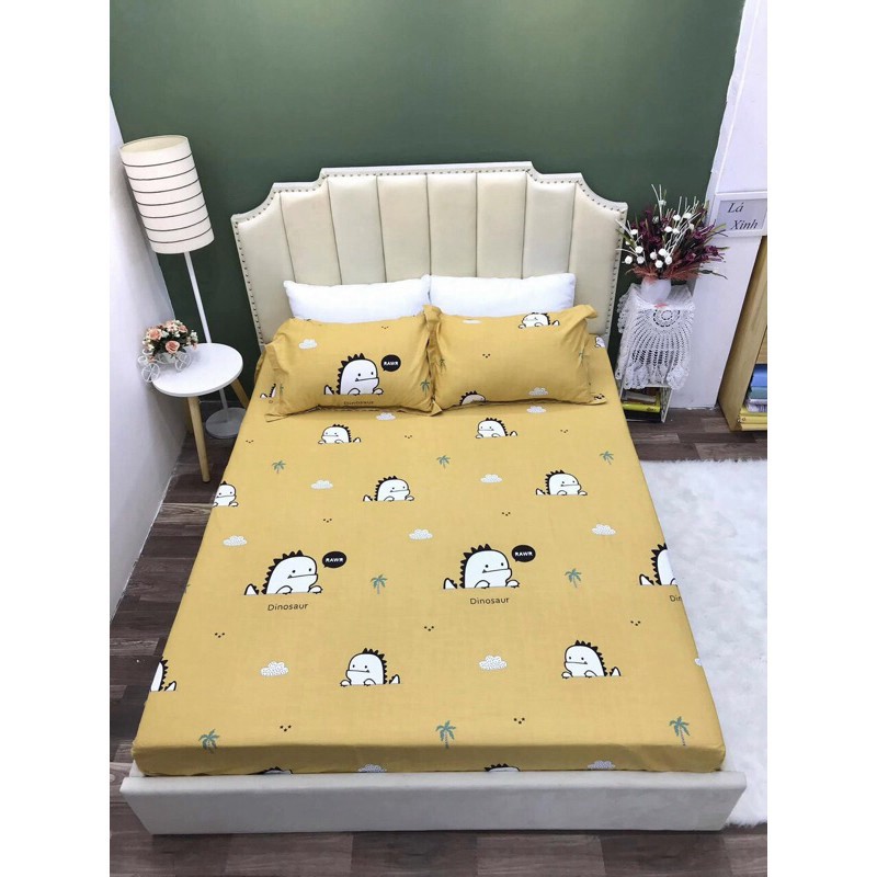 (Ảnh Thật ) Set Bộ Ga Gối Cotton 100% Họa Tiết Hoa Lá Hồng Xanh Vàng