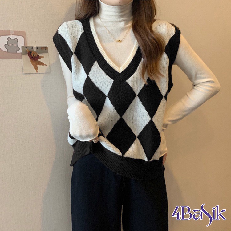 Áo gile len nữ 4Basik họa tiết quả trám dày dặn - GL11