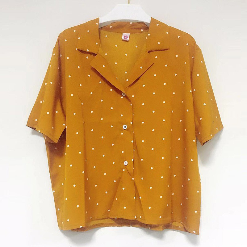 [Baywellfashion]Áo kiểu vải voan tay ngắn hoạ tiết chấm bi thanh lịch dành cho nữ | BigBuy360 - bigbuy360.vn