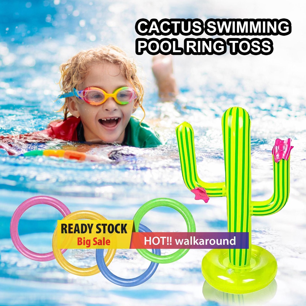 walkaround Water Game Inflatable Cactus Ring Toss Game Set Pool Beach Lawn Party Toy