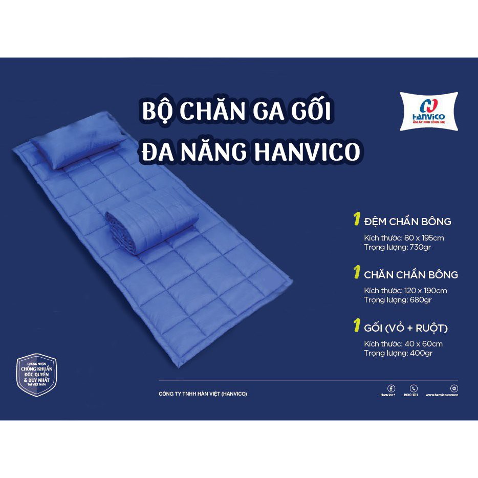 Bộ tấm trải ngủ văn phòng, du lịch tiện ích Hanvico 80*195