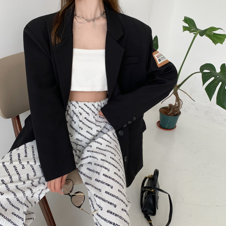 quần ống rộng Lưng Cao In Chữ Thời Trang Cho Nữ