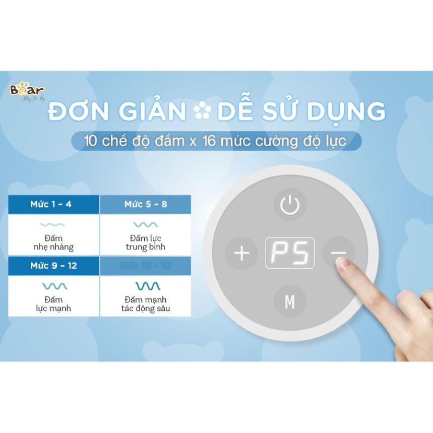 Máy đấm massage lưng Bear AMQ-A01X1, bọc vải len có bảng điều khiển giúp lưu thông máu hàng quốc tế, BH 12 tháng