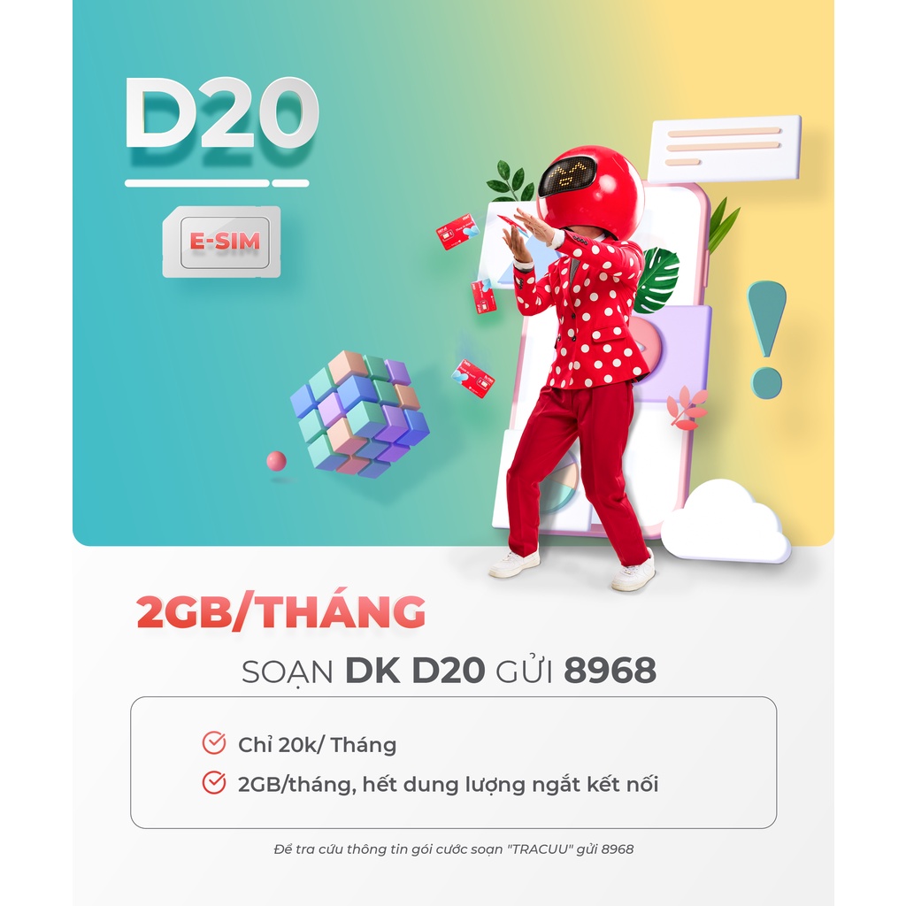 Sim iTelecom eSim 4G Gói D20 - Chỉ 20k Data 2Gb/Tháng - 4G tốc độ cao Toàn Quốc