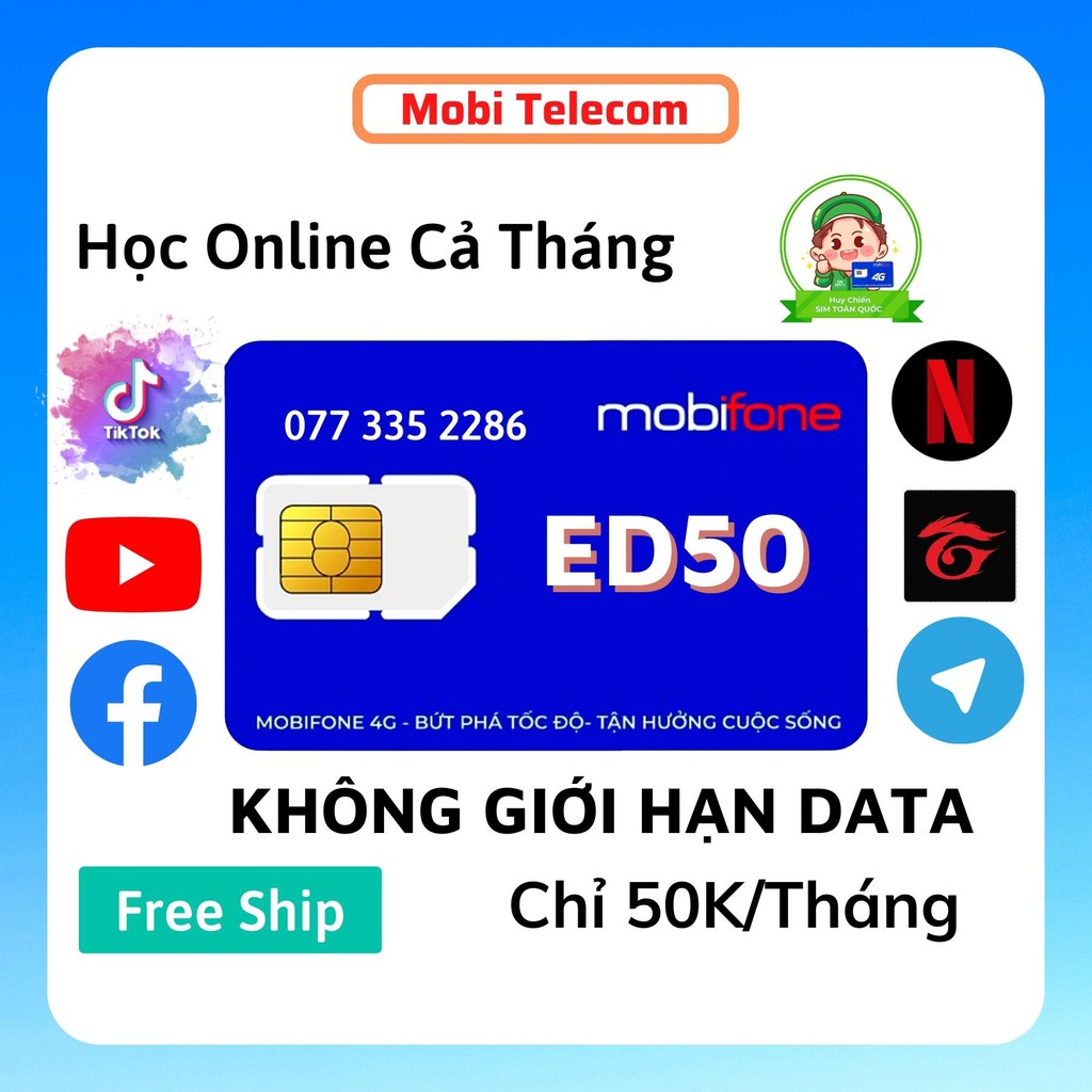 [ ED50 ] Sim 4G Mobifone - Học Online - Không giới hạn data - 50K/ Tháng