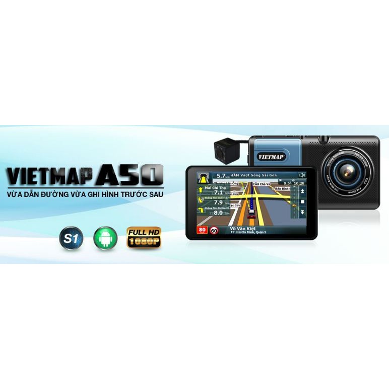 VIETMAP A50 - Camera Hành Trình Ô Tô Trước Sau + Dẫn Đường GPS + Thẻ 32GB