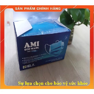 Hộp Khẩu Trang Y Tế AMI 4 Lớp, Màu Xanh, Có Lớp Than Hoạt Tính (Hộp 50 chiếc)