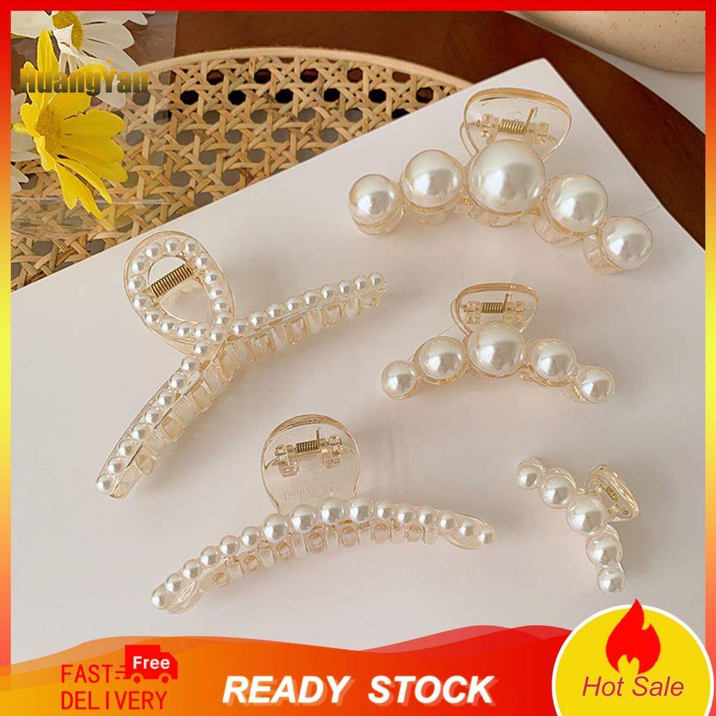 *DJTS* Faux Pearls Decor Banana Hair Claw Clip Styling Barrette Accessory for Women