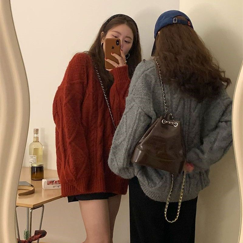 Áo Sweater Dệt Kim Cổ Chữ V Dáng Rộng Mềm Mại Thời Trang Cho Nữ