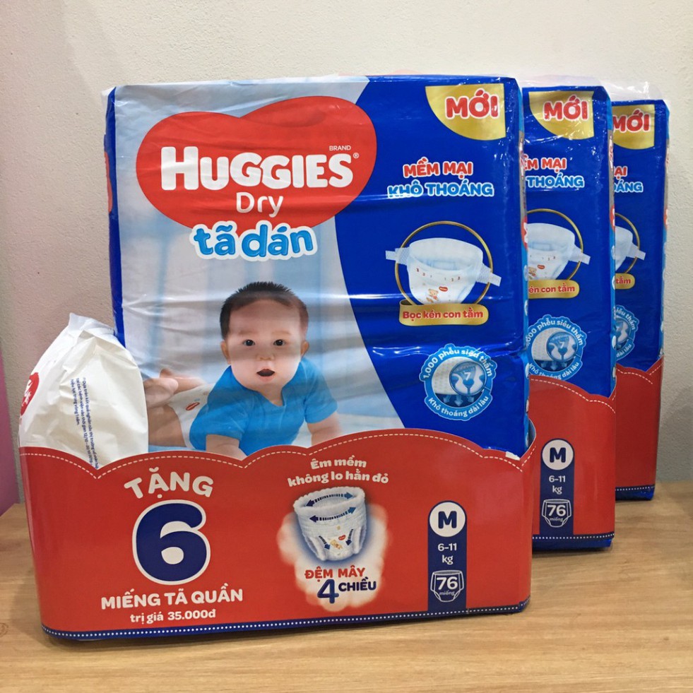 [Freeship] Combo 03 tã dán Huggies size M76, M76+6tq bọc kén con tằm(cho trẻ 6-11kg) _Hàng mới,có sẵn