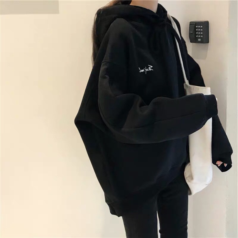 Áo nỉ hoodie có mũ in chữ mùa đen trắng mùa thu đông cô gái học sinh sinh viên nữ Hàn quốc ulzzang cực xinh nhiều màu