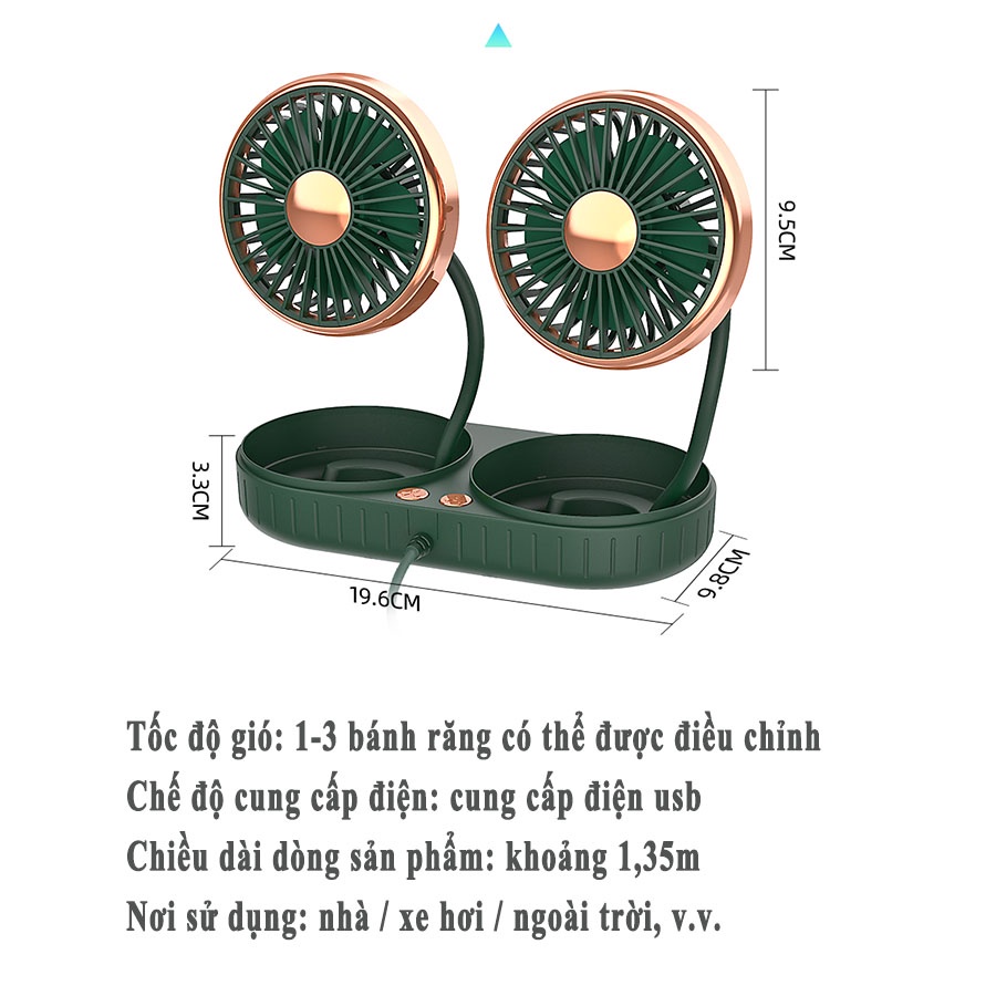 UPUPIN Quạt để bàn mini xe ô tô 12v gia đình usb máy đôi xe hơi xoay 360 độ đa năng dùng