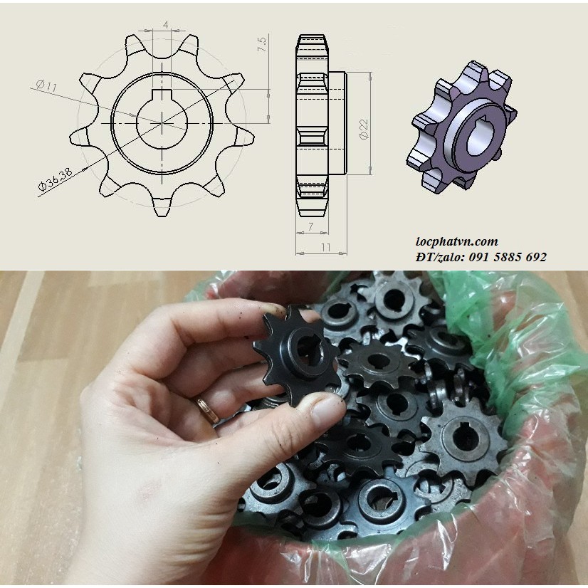 Combo 5 nhông xe đạp điện - Nhông 9 Răng - Bánh răng - Lỗ Trong 11 mm - Nhông motor 5NT11