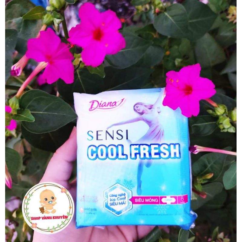 (Tặng 1 gói COOL FRESH NIGHT 4 miếng)Combo 2 băng vệ sinh siêu mỏng cánh Diana Sensi Cool Fresh gói 8 miếng