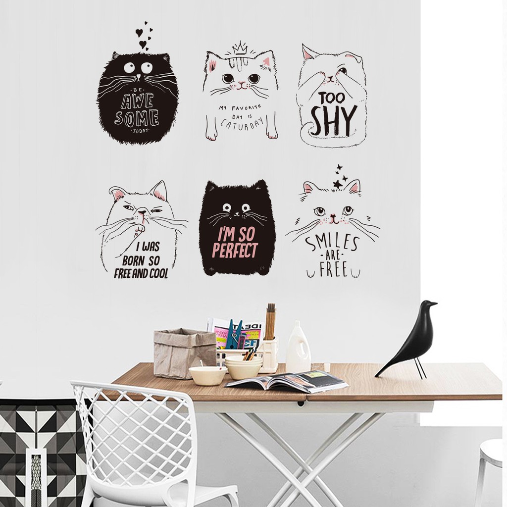 Decal dán tường Mèo con dễ thương ngộ nghĩnh trang trí phòng ngủ, phòng khách, quán xá giá rẻ AmyShop