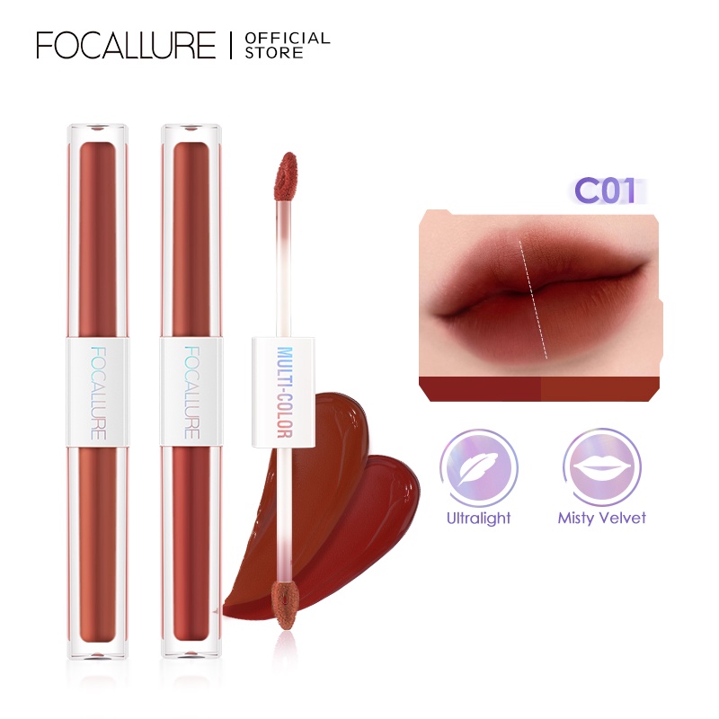 Son Môi Focallure Dạng Lỏng Chống Thấm Nước Không Dính Ly 2 Trong 1 2.4g