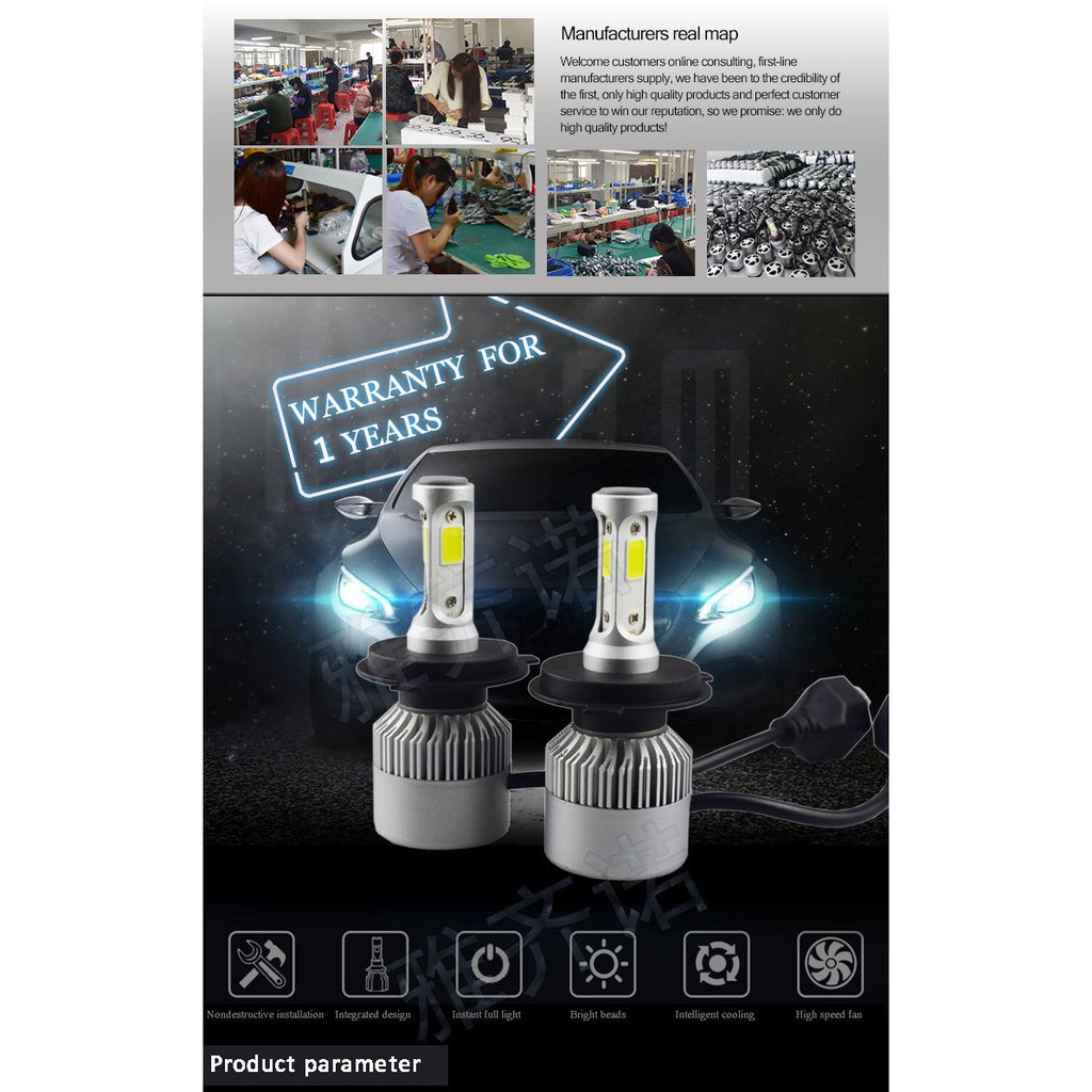 Bóng đèn pha cos LED headlight H4 H7 H1 H3 H13 9007 9006 H8 H9 siêu sáng cho nhiều loại xe