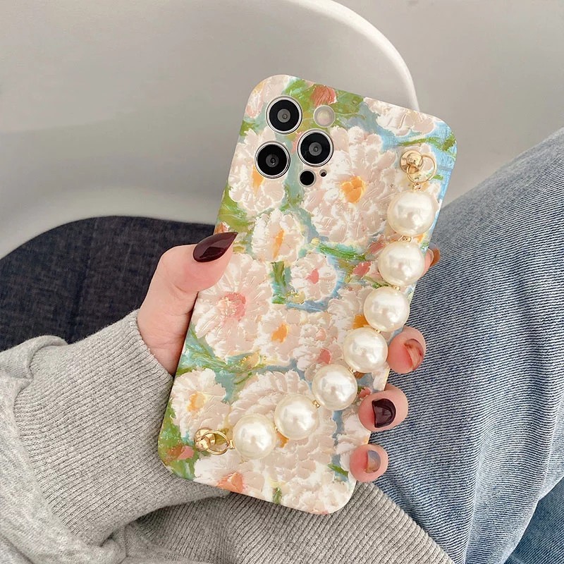Ốp Điện Thoại Hình Tranh Sơn Dầu Có Dây Ngọc Trai Cho iPhone 12 12pro 12pro max XS MAX / XR / X / 7 8 Plus / SE 2020 | BigBuy360 - bigbuy360.vn