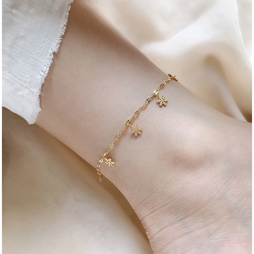 Lắc chân titan hoa tuyết phun cát (màu vàng) Tt2688- Cam kết không đen (có ảnh thật) | BigBuy360 - bigbuy360.vn