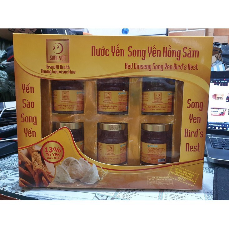 Nước Yến sào Hồng sâm Song Yến 13% tổ yến (6 hũ x 70ml)