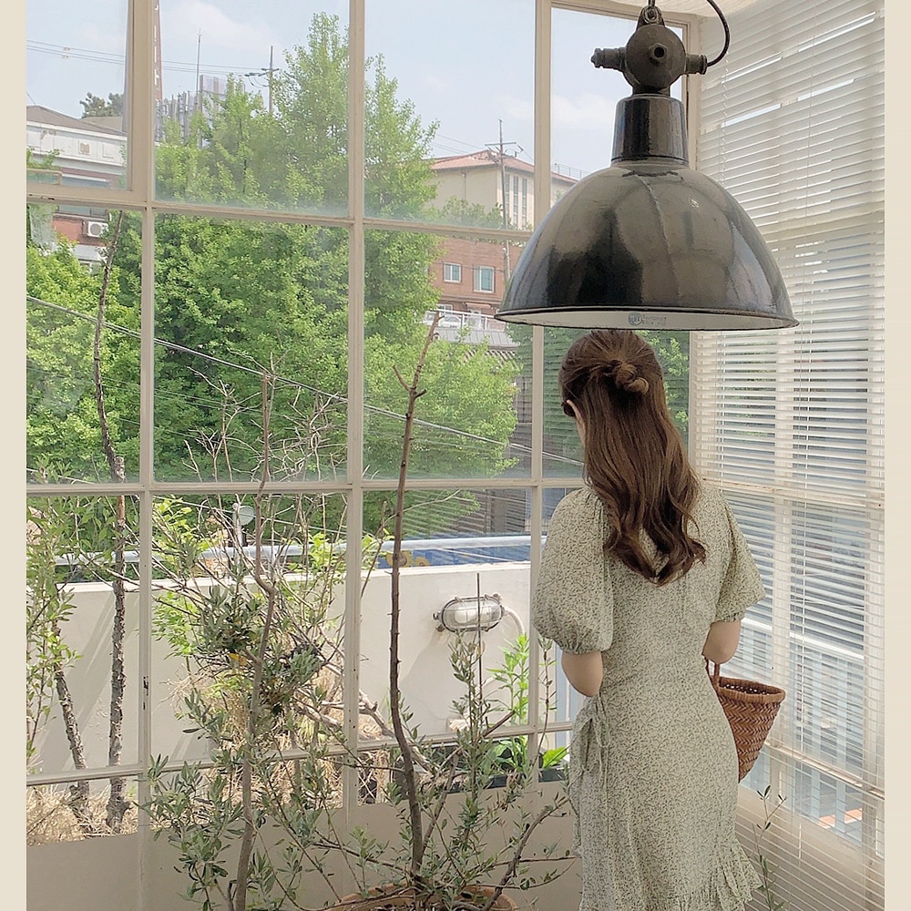 SUXI Đầm Tay Ngắn Cổ Tròn Hoạ Tiết Hoa Phong Cách Hàn Quốc