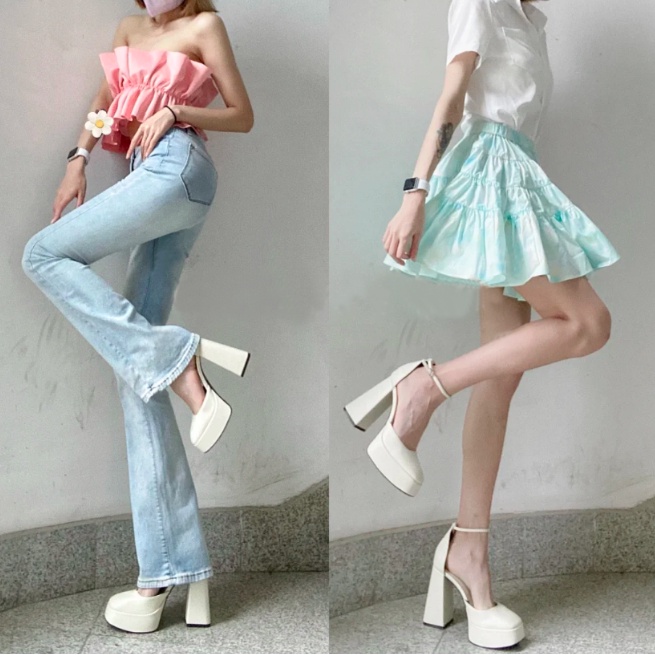 Giày búp bê lolita gót 13 phân to thô trơn trend 2022, Giày cao gót phong các lolita siêu cao 2022