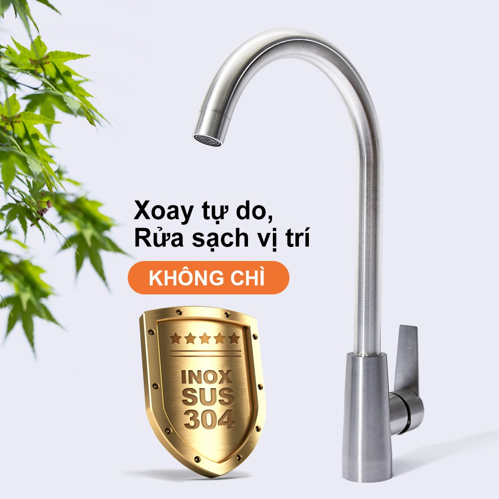 Vòi rửa chén nóng lạnh U-HOME Vòi Rửa Chén Bát Nóng Lạnh Inox 304 Cần Bẻ Lò Xo quay 360 SK30-203