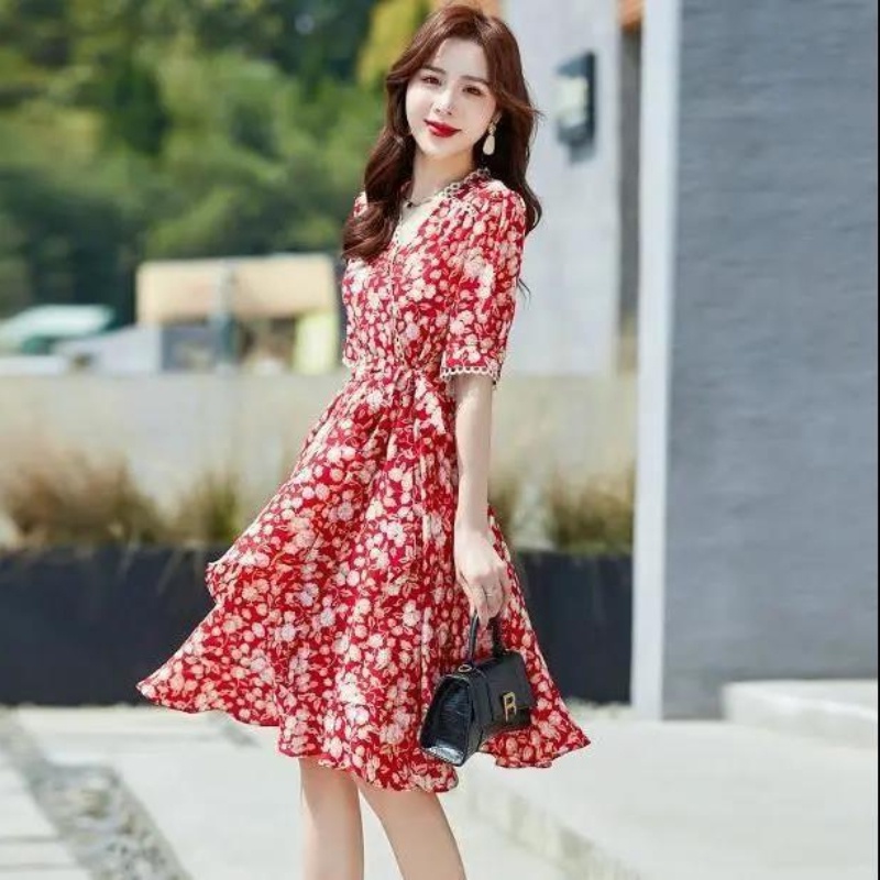 Đầm Hoa Cổ Chữ V Thời Trang Mùa Hè Dành Cho Nữ