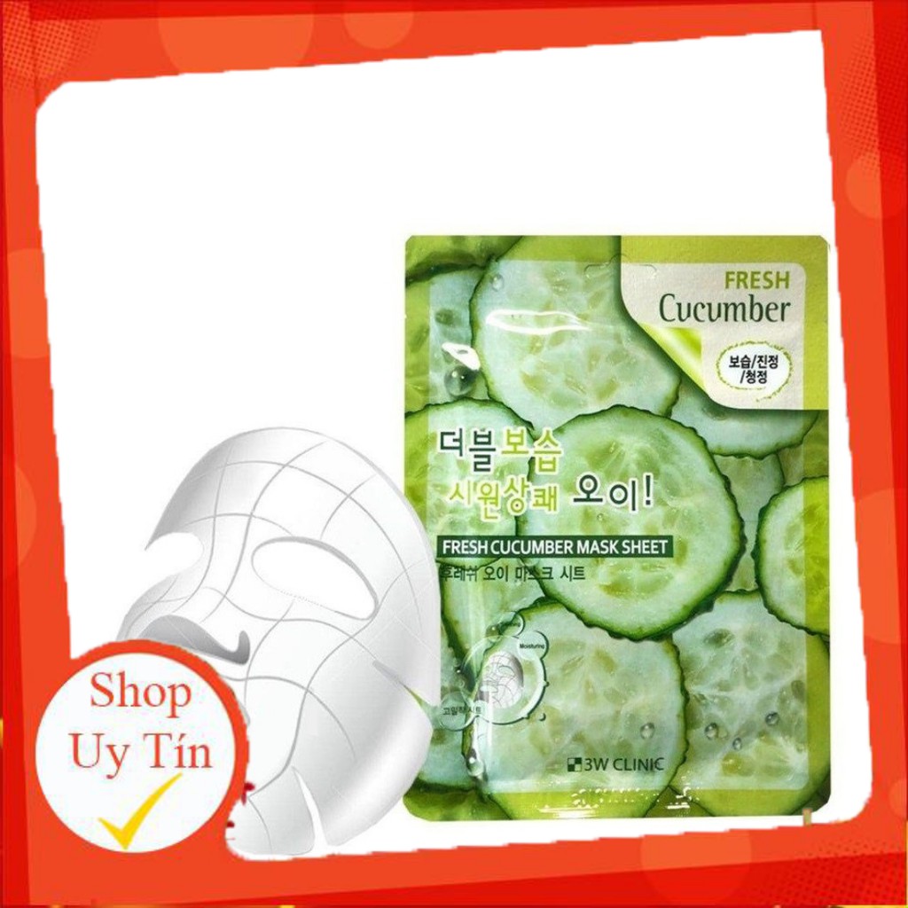 10 Mặt nạ dưỡng da thiên nhiên Dưa leo chuột Mỹ phẩm chăm sóc chính hãng Hàn Quốc 3W Clinic Fresh Cucumber Mask sheet