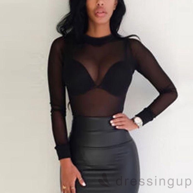 Áo lưới xuyên thấu tay dài hợp thời trang cho nữ