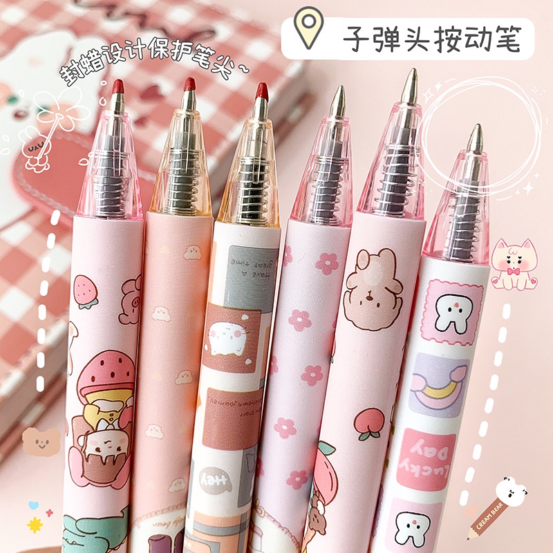 Bộ 6 Bút Mực Gel Ngòi 0.5mm Có Thể Thu Gọn Hình Hoạt Hình Dễ Thương Cho Trường Học/Văn Phòng