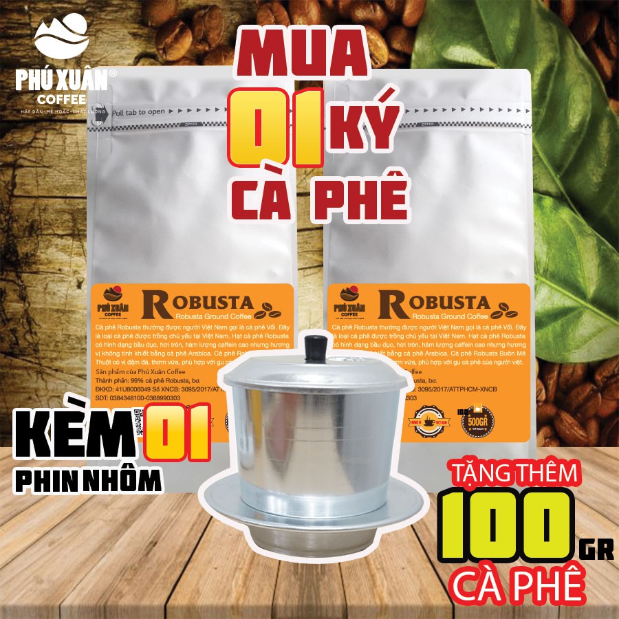 COMBO 1 Kg (2 gói) cà phê Robusta Buôn Ma Thuột Phú Xuân Coffee - Cafe bột rang xay pha phin gu đậm đắng