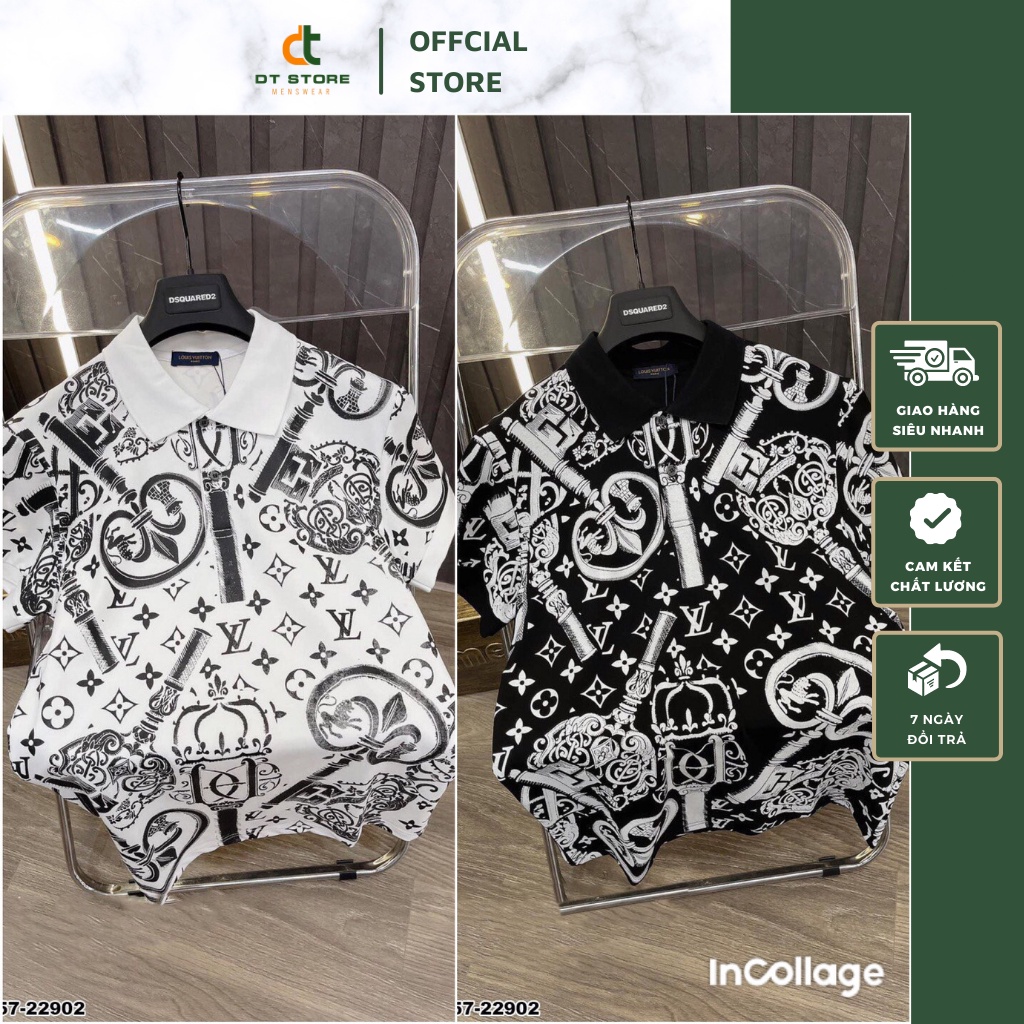 Áo Polo Nam Lv Họa Tiết Phối Cao Cấp Sang Trọng - Áo Phông Cổ Bẻ Nam Lv Cao Cấp Chất Cotton Thoáng Mát DT STORE MENWEAR
