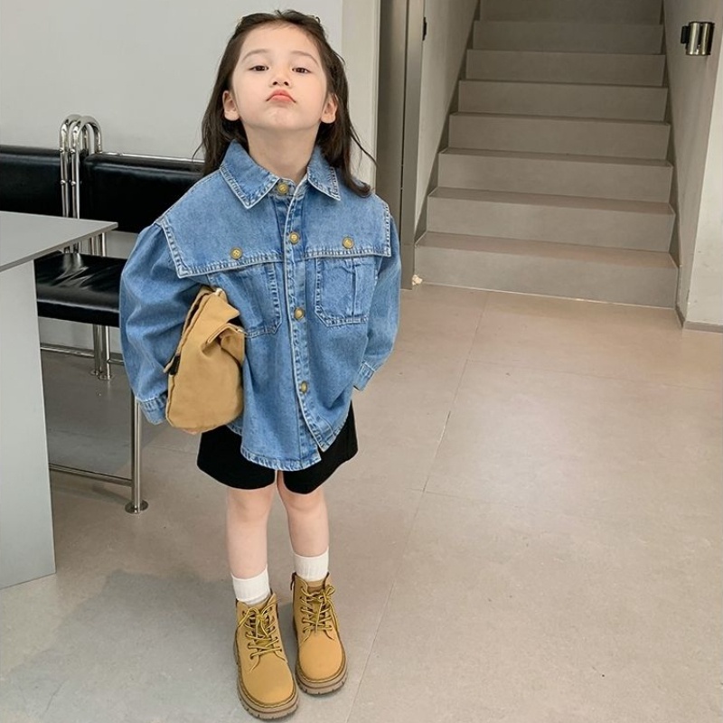 Áo Khoác Denim Dáng Rộng Thời Trang Mùa Thu Phong Cách Hàn Quốc Cho Bé Gái