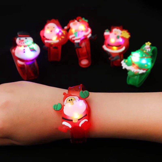 Quà tặng giáng sinh Noel vòng đeo tay, vòng đeo đồng hồ phát sáng họa tiết Noel cho bé thích mê