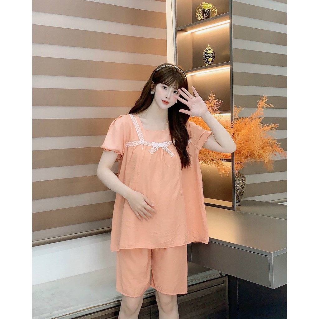 Bộ đồ bầu ngắn tay ren ngực thời trang thiết kế mặc nhà kết hợp sau sinh Mom and Baby M528