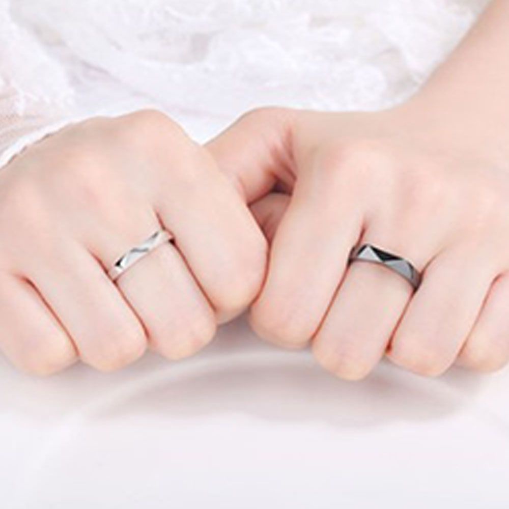 Nhẫn Đôi Hình Kim Cương Trắng Đen Sáng Tạo|Hình Học / Nhiều Màu Đơn Giản Có Thể Điều Chỉnh