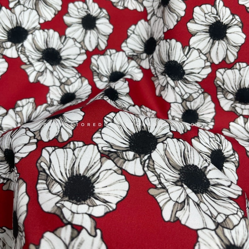 Áo sơ mi cộc tay unisex form rộng họa tiết ĐỎ HOA TRẮNG cho nam nữ | DUYHI