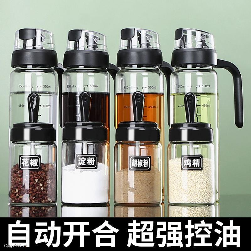 Lọ Thủy Tinh Đựng Dầu / Gia Vị / Giấm Tự Động Chống Tràn Có Nắp Mở Và Đóng Mở Cho Nhà Bếp