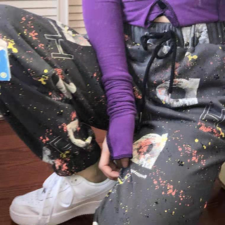 Jiashucheng Hàng Có Sẵn Quần Thể Thao Lót Lông Cừu Nhuộm Màu Sắc Phong Cách Chic Hàn Quốc Đường Phố Cho Nữ