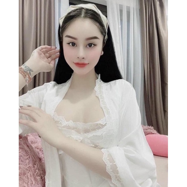Sét Đầm Ngủ Ren Quyến Rũ, Váy Ngủ Có Đệm Kèm Áo Choàng Lụa Cao Cấp Cho Nữ từ 40-63kg. | BigBuy360 - bigbuy360.vn