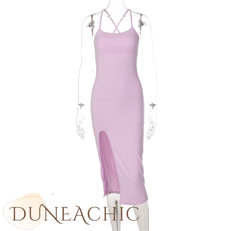 Đầm hai dây DUNEA màu trơn thiết kế xẻ tà thời trang quyến rũ