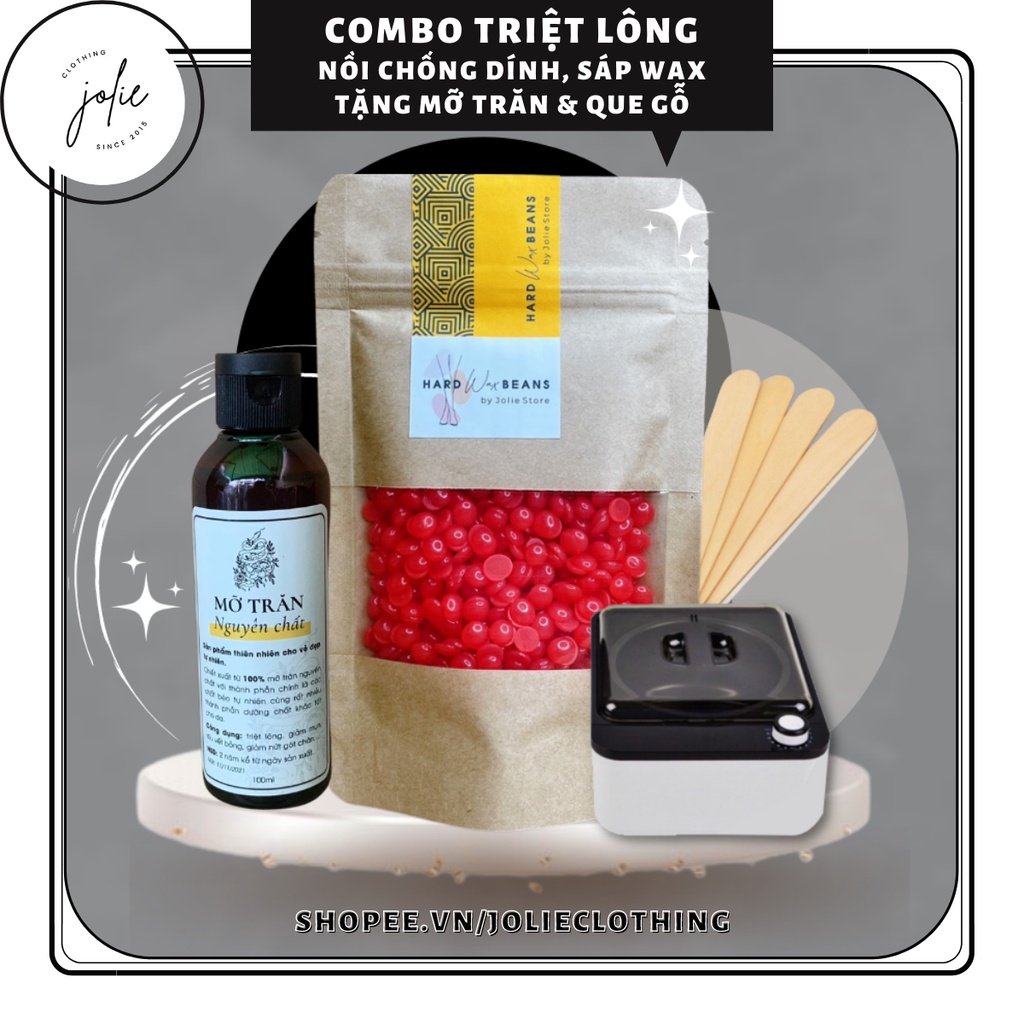 Combo triệt lông sáp wax nóng wax lông, nồi nấu sáp chống dính ceramic tặng mỡ trăn nguyên chất