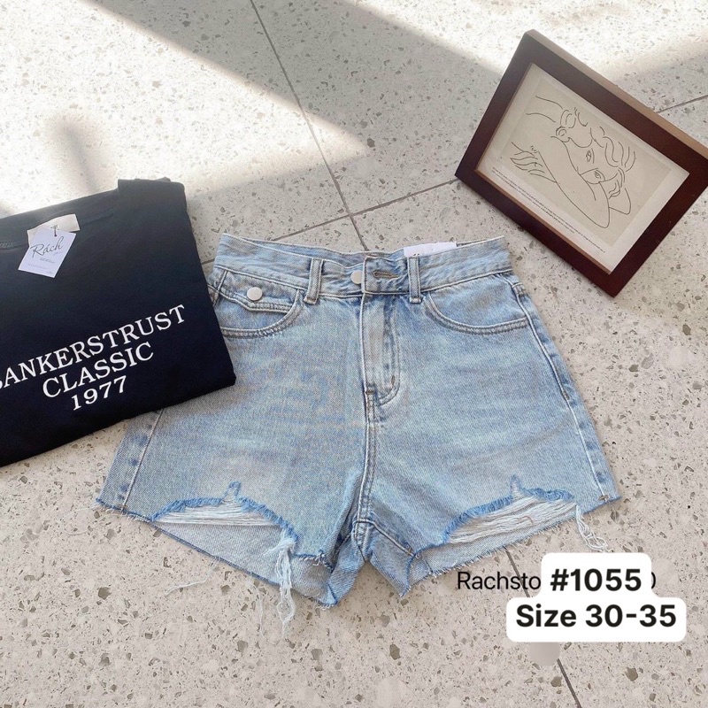 Quần Short Jean Nữ Bigsize Lưng Cao Túi Nắp Kiểu Phối Rách Phong Cách Size Đại Đến 80kg Ms1055