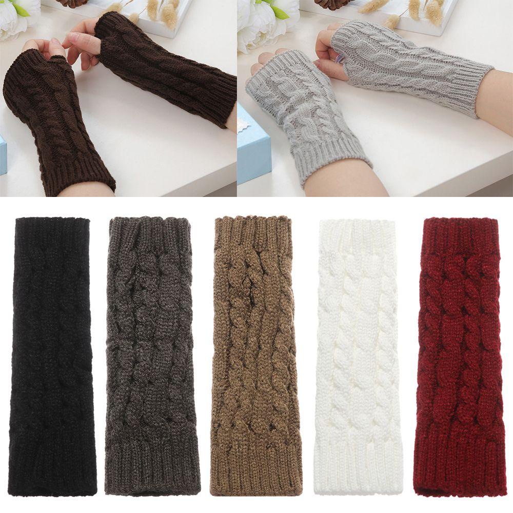 ROWANS Fingerless Gloves Winter Arm Warmers Thick Warm Long Knitted Gloves